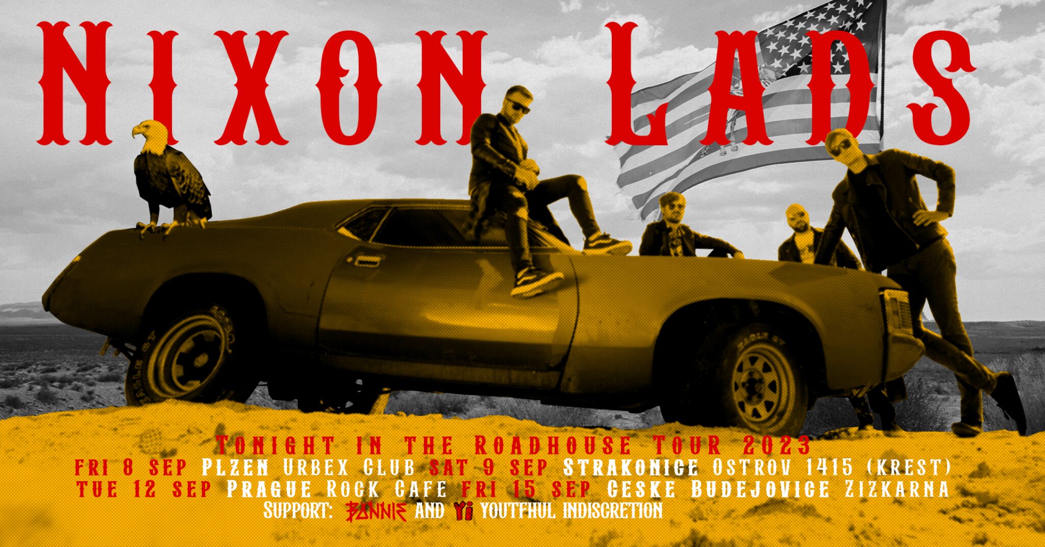 plakát k akci Roadhouse Tour: Nixon Lads + YI, Bonnie // Žižkárna